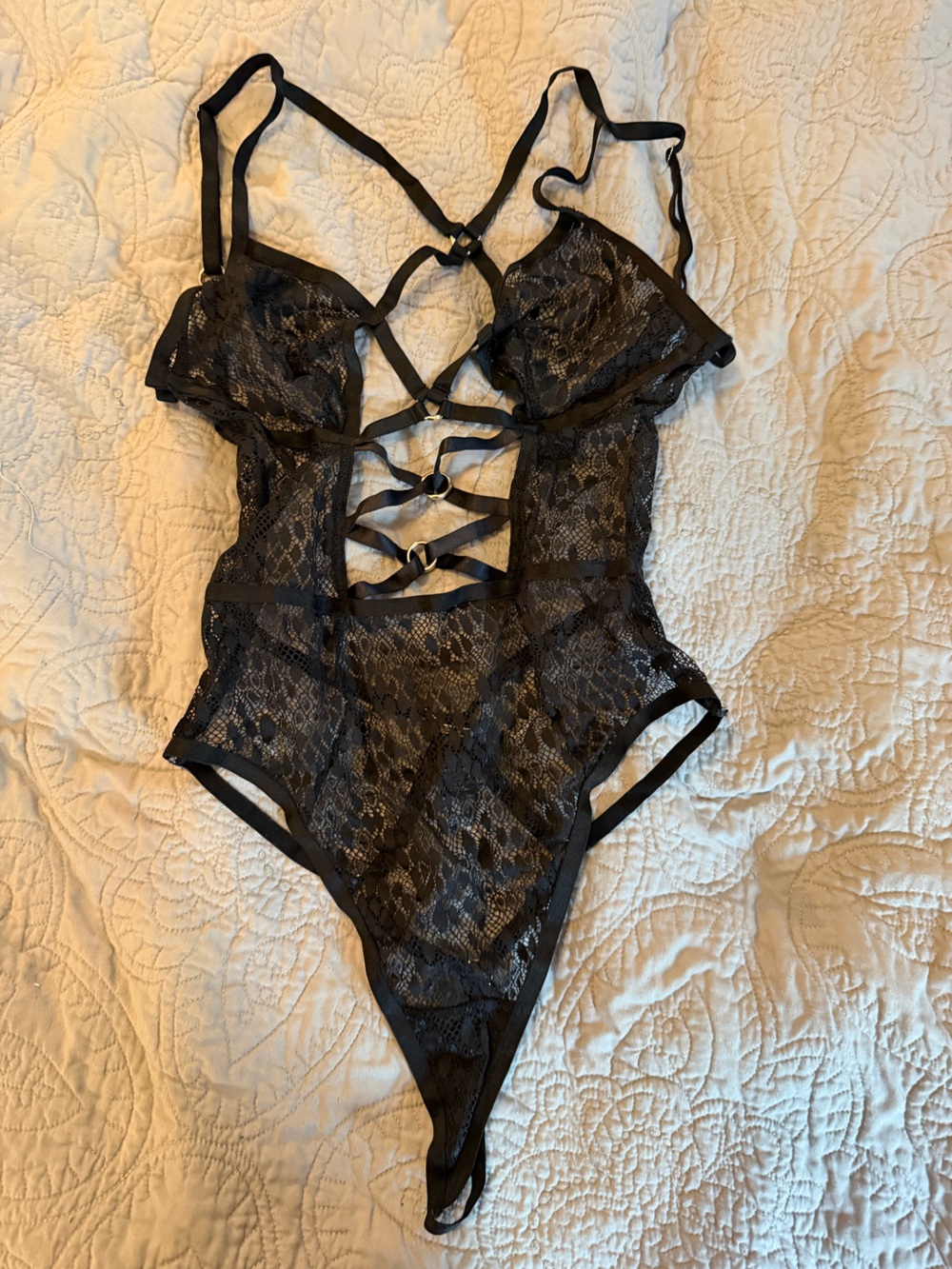 Victorias Secret Black Lace Strappy Bodysuit